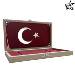 Hediyelik Ay Yıldızlı Türk Bayraklı İkili Kaliteli Lüks Tesbih Kutusu