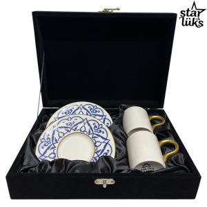 2'li 4 Parça Güral Porselen Altın Renkli Kahve Fincan Takımı Siyah Kutusu ile Birlikte